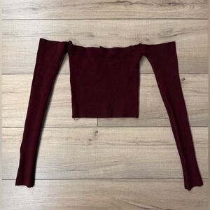 Forever 21 m medium‎ Long Sleeve off the shoulder crop Top Burgundy Ruffle Edges